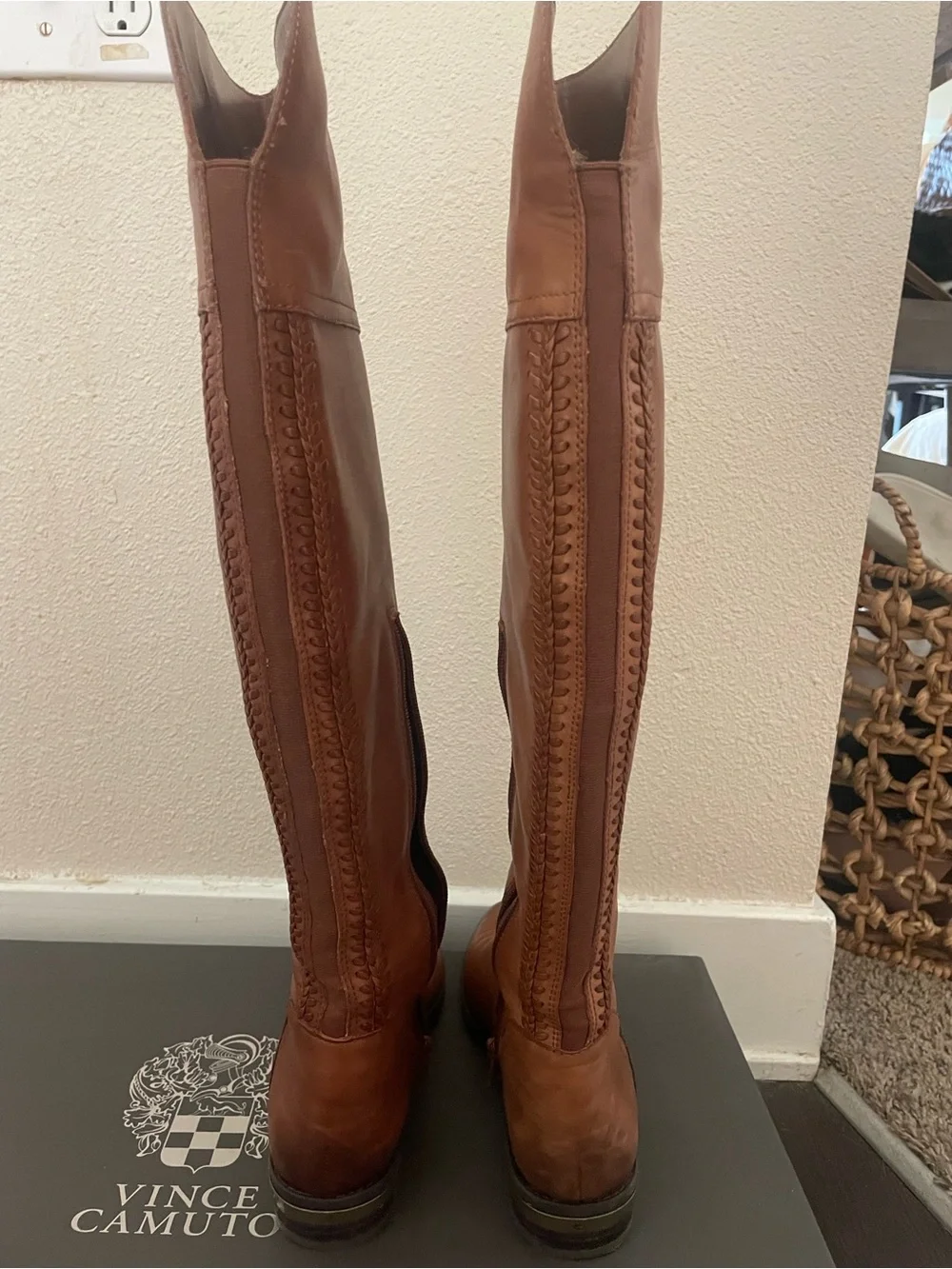 Women's Vince Camuto Tall Brown Leather Riding Boots - Classic Zip Detail